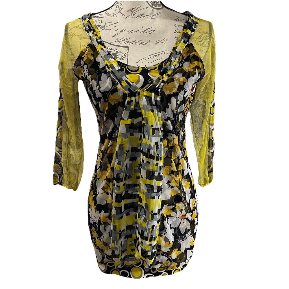 ANAC Designed by Kimi Y2K Mesh Top Multicolor Artsy‎ Fairy Whimsical Retro 90s